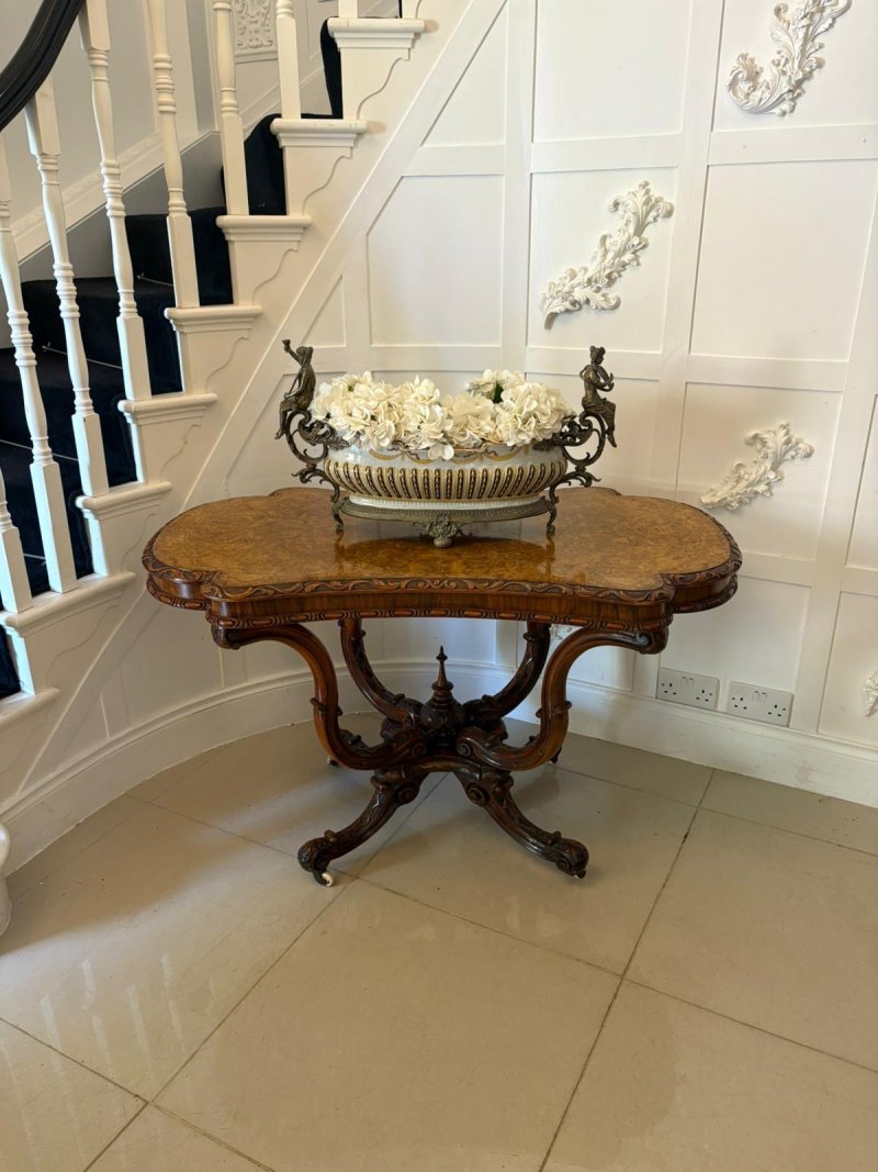 Outstanding Quality Antique Victorian Carved Burr Walnut Centre Table - Image 3